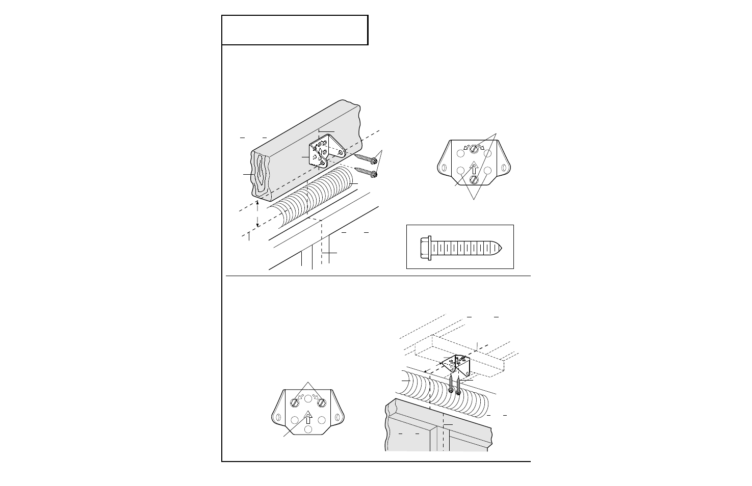 Install header bracket, Installation step 2, Fasten the header bracket to the wall | Fasten the header bracket to the ceiling, Install the header bracket, Hardware shown actual size | Chamberlain SECURITY+ 6200-2K User Manual | Page 14 / 40