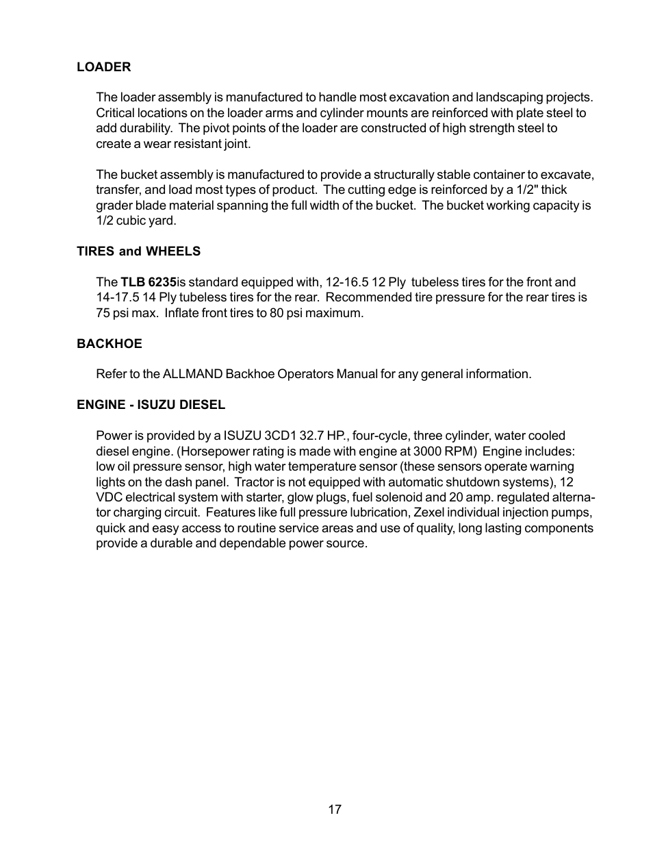 Allmand Brothers TLB6235 Tractor User Manual | Page 17 / 42