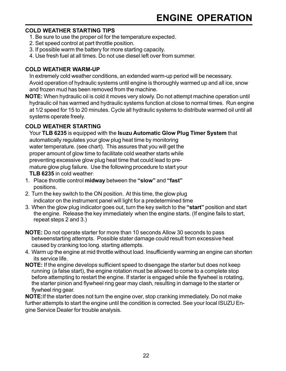 Engine operation | Allmand Brothers TLB6235 Tractor User Manual | Page 22 / 42