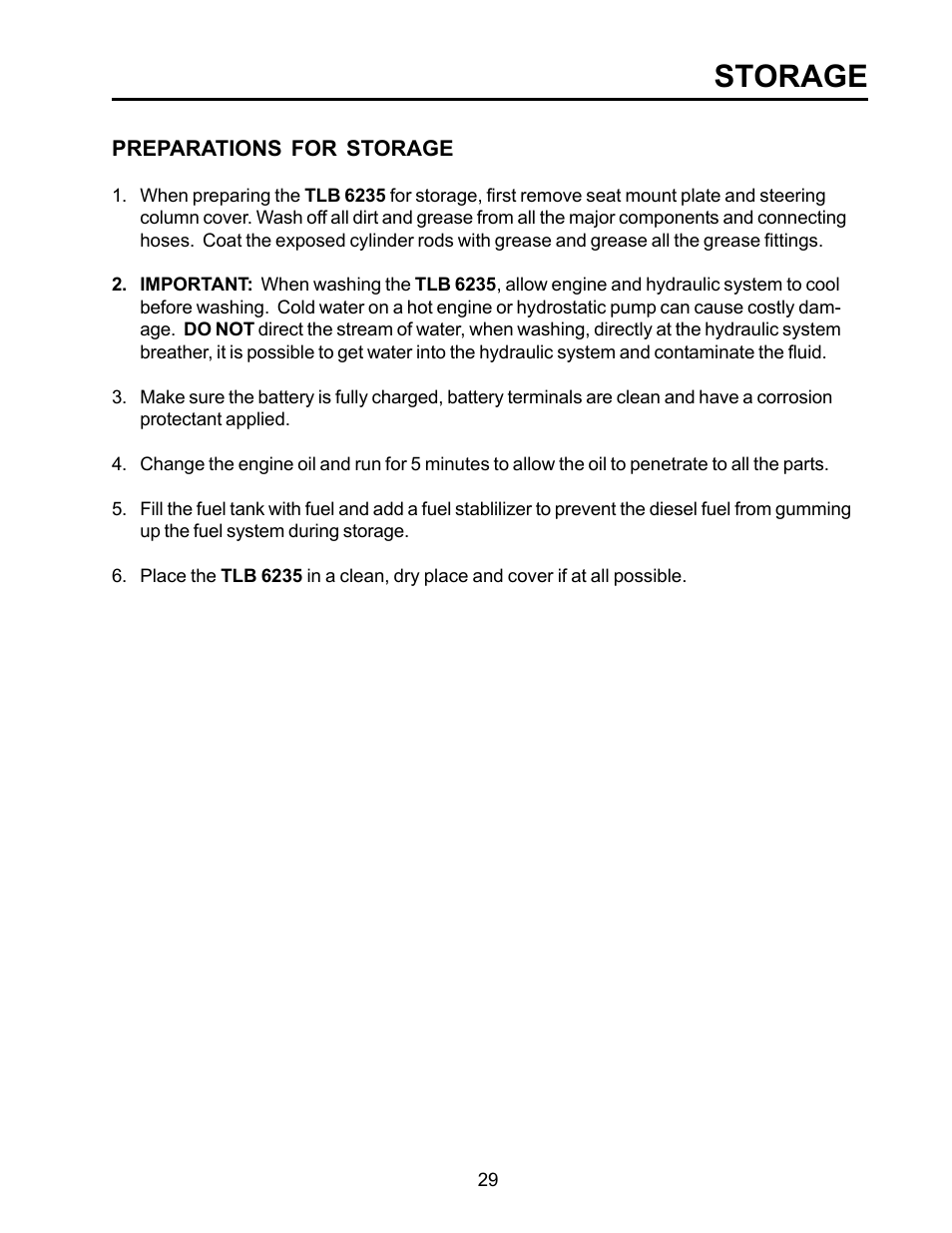 Storage | Allmand Brothers TLB6235 Tractor User Manual | Page 29 / 42