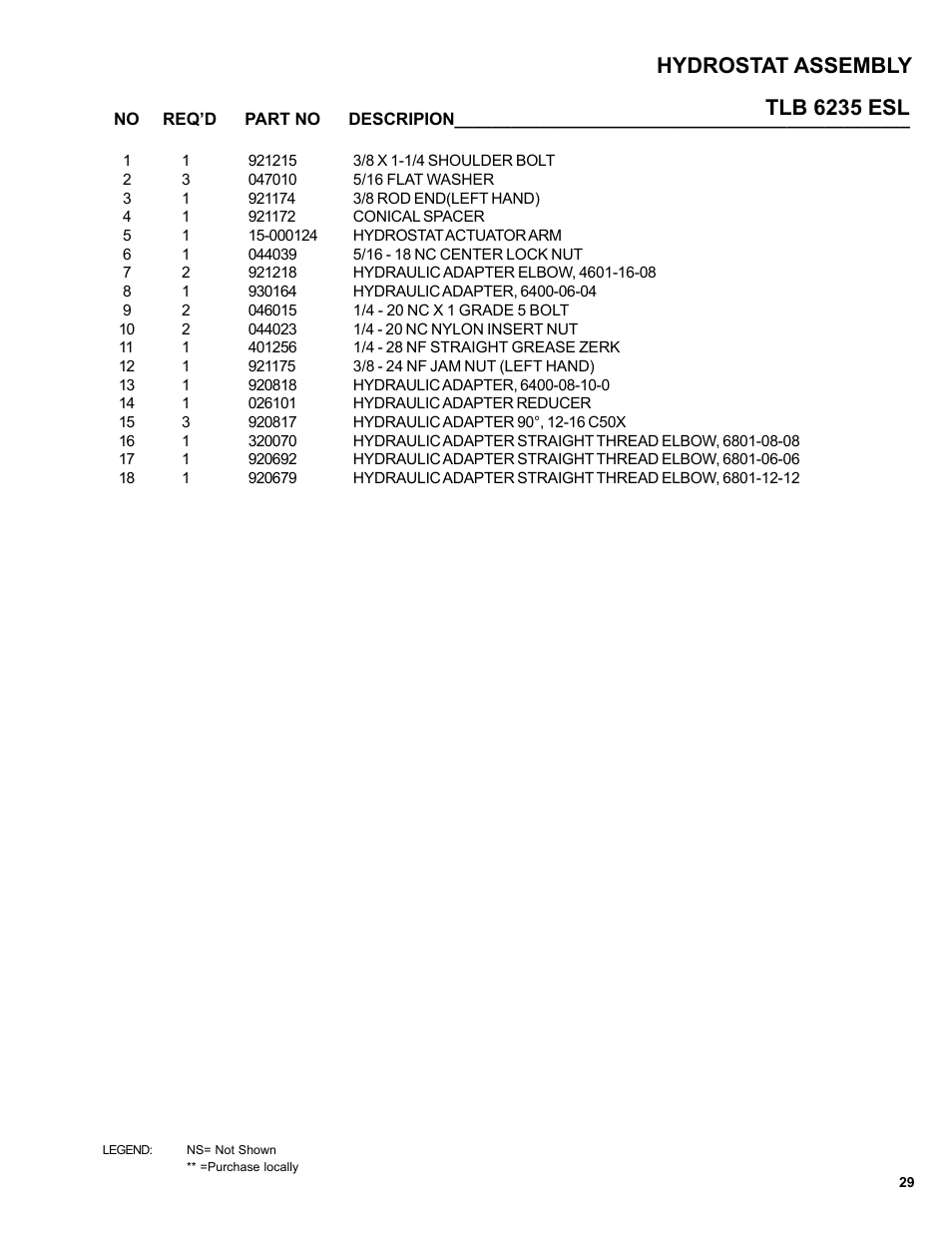Tlb 6235 esl hydrostat assembly | Allmand Brothers TLB6235 Tractor User Manual | Page 29 / 80