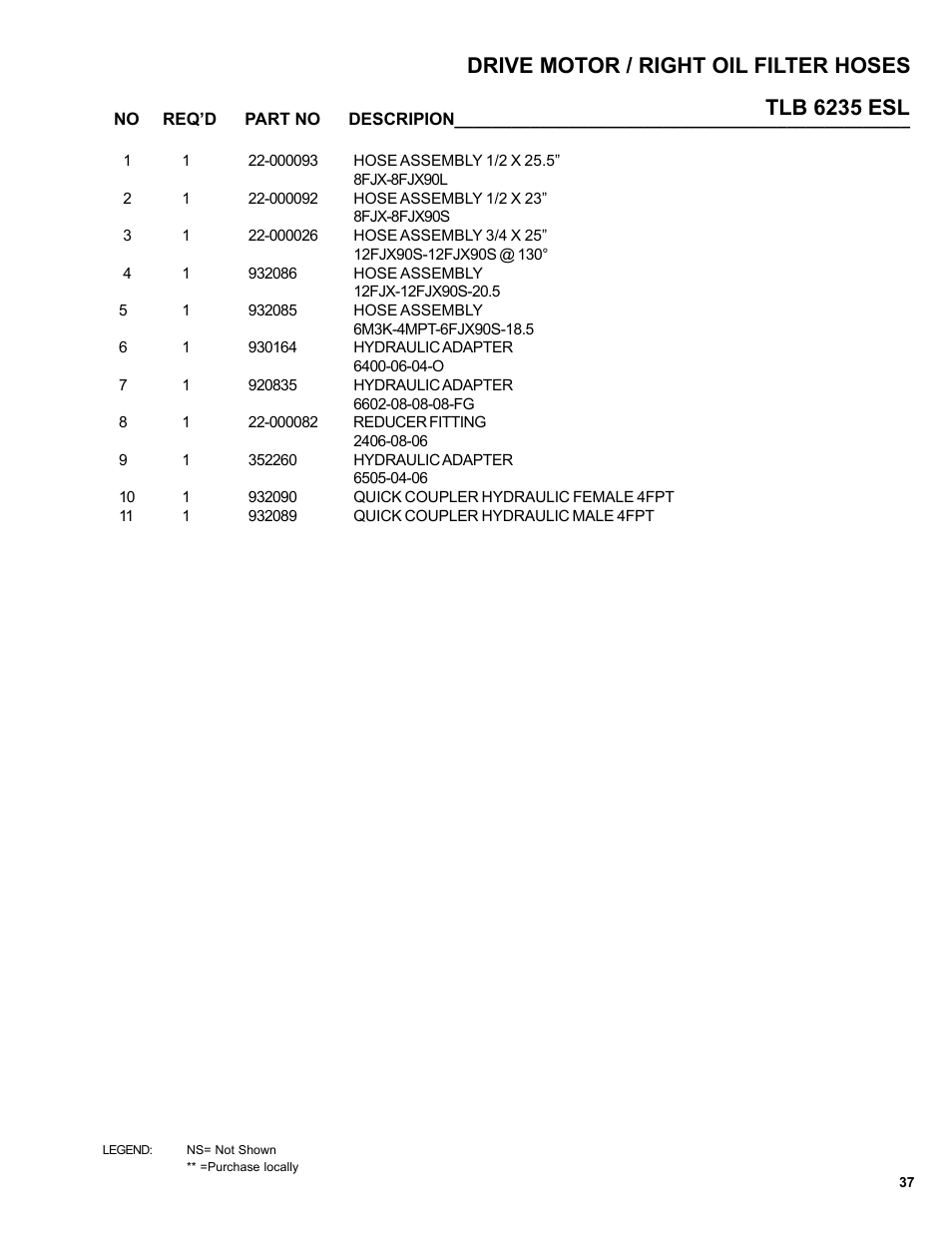 Tlb 6235 esl drive motor / right oil filter hoses | Allmand Brothers TLB6235 Tractor User Manual | Page 37 / 80