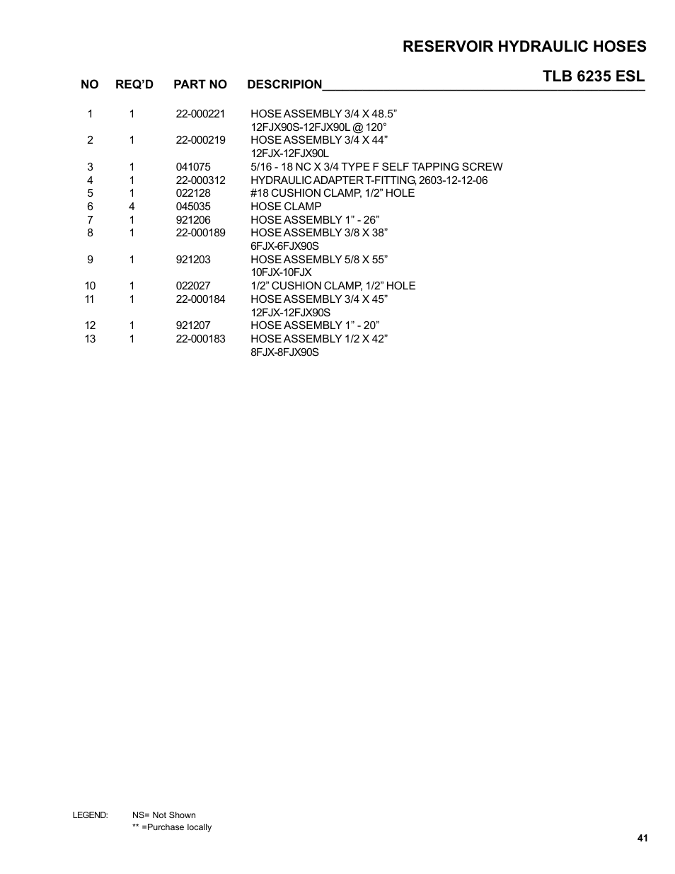 Tlb 6235 esl reservoir hydraulic hoses | Allmand Brothers TLB6235 Tractor User Manual | Page 41 / 80