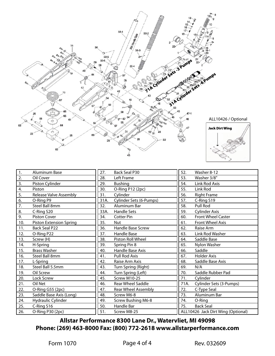Aluminum pit jack, Owners manual, Page 4 of 4 | Allstar Performance ALL10422-25 User Manual | Page 4 / 4
