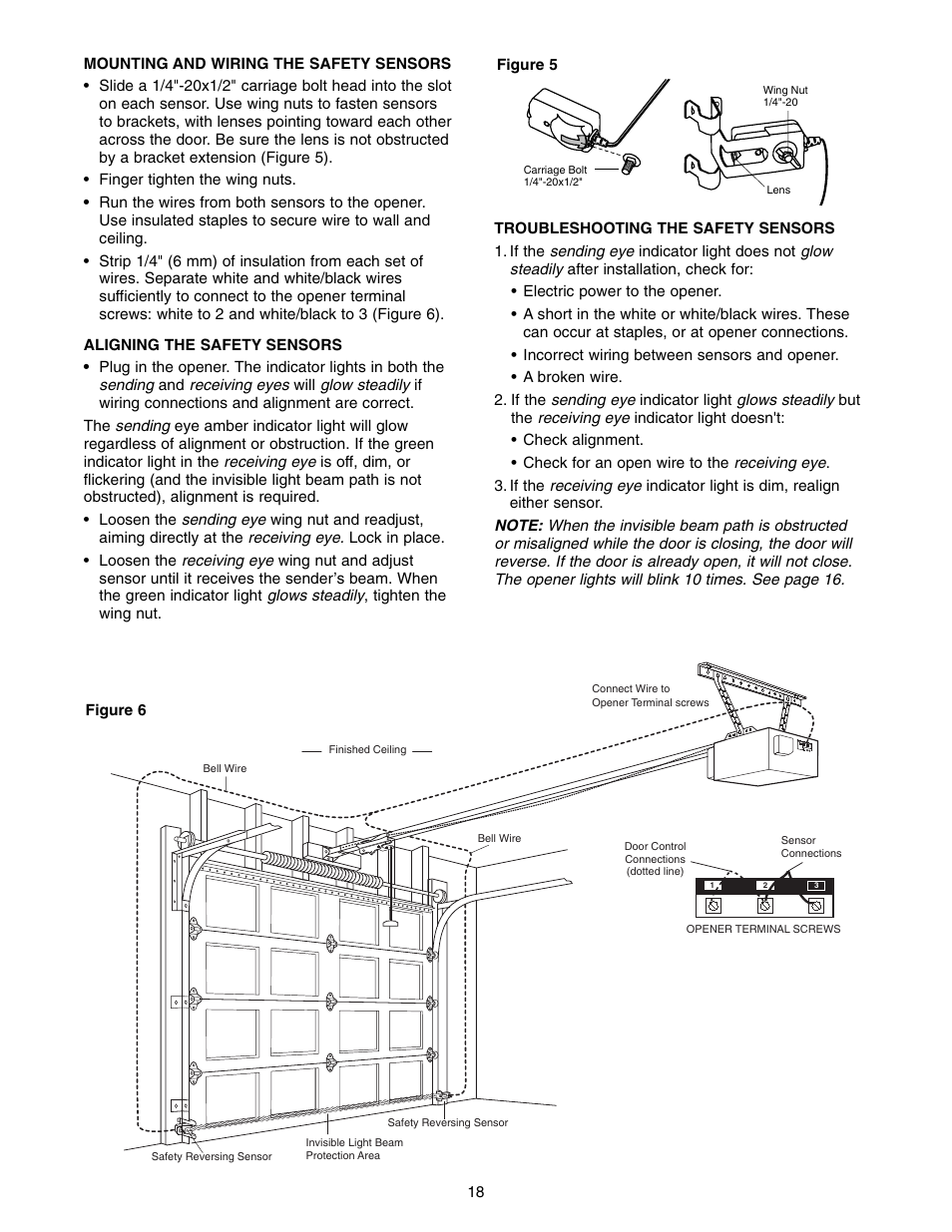 Mounting and wiring the safety sensors | Chamberlain ACCESS MASTER M385 User Manual | Page 18 / 36