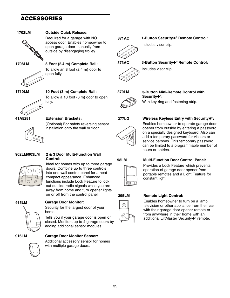 Accessories | Chamberlain ACCESS MASTER M385 User Manual | Page 35 / 36