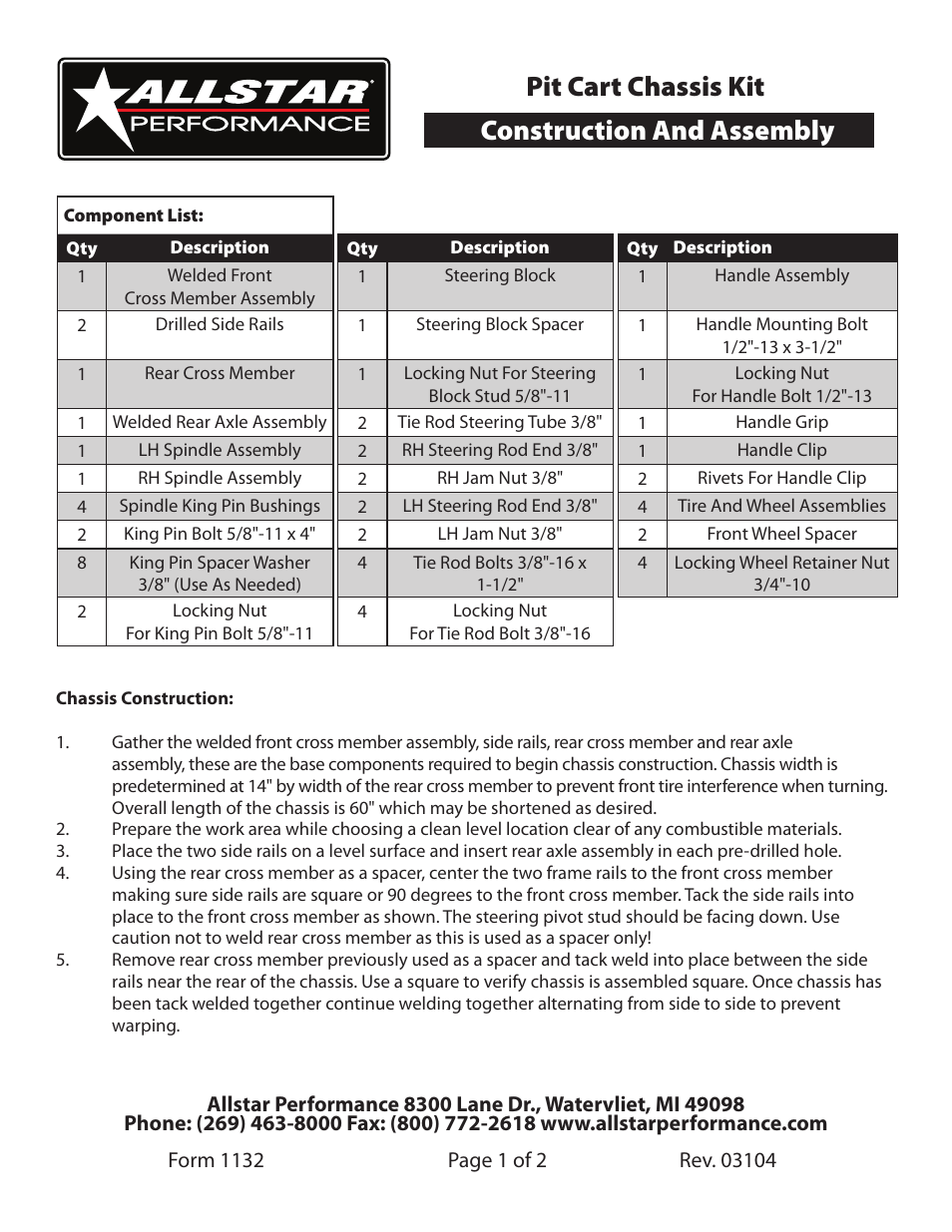 Allstar Performance ALL10600 User Manual | 2 pages