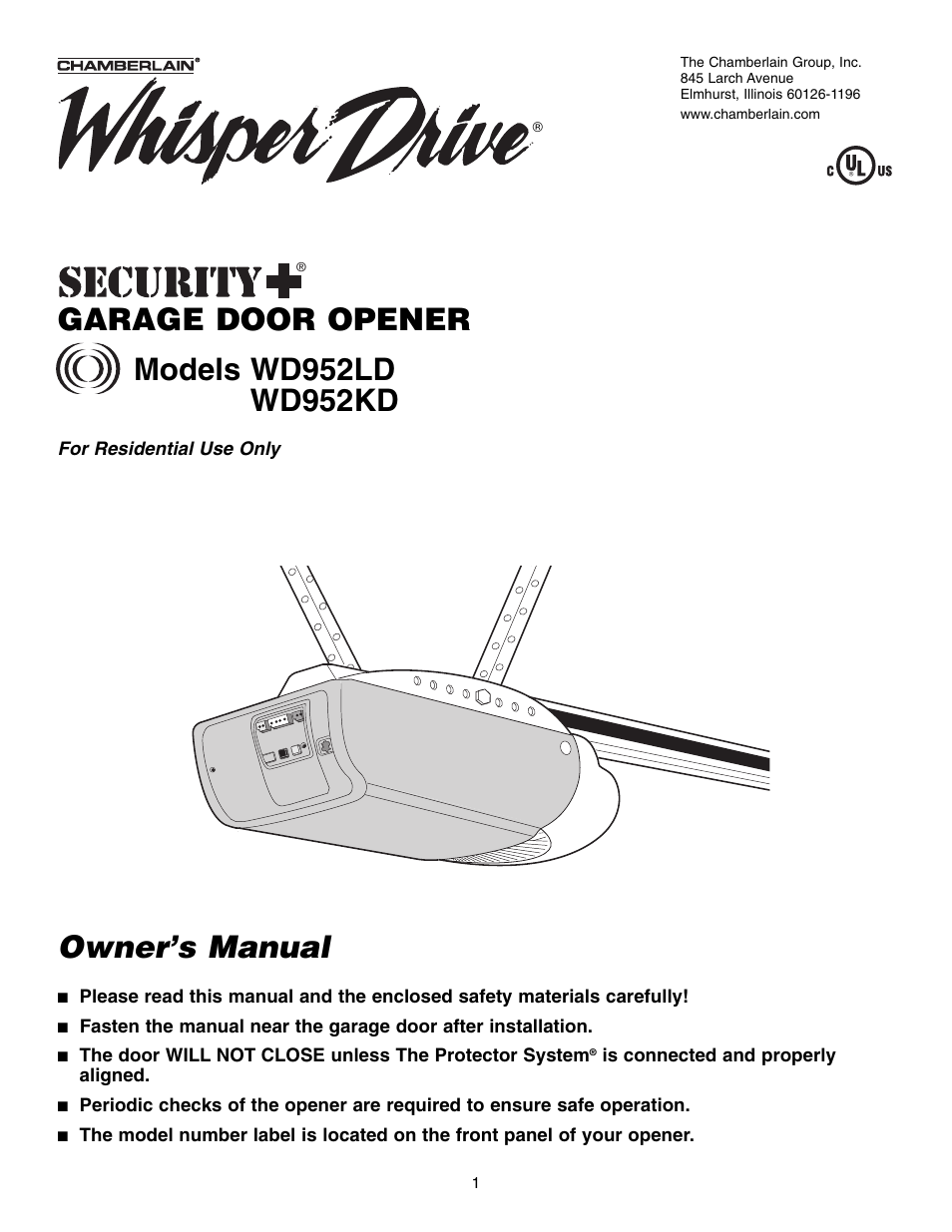 Chamberlain WD952LD User Manual | 44 pages