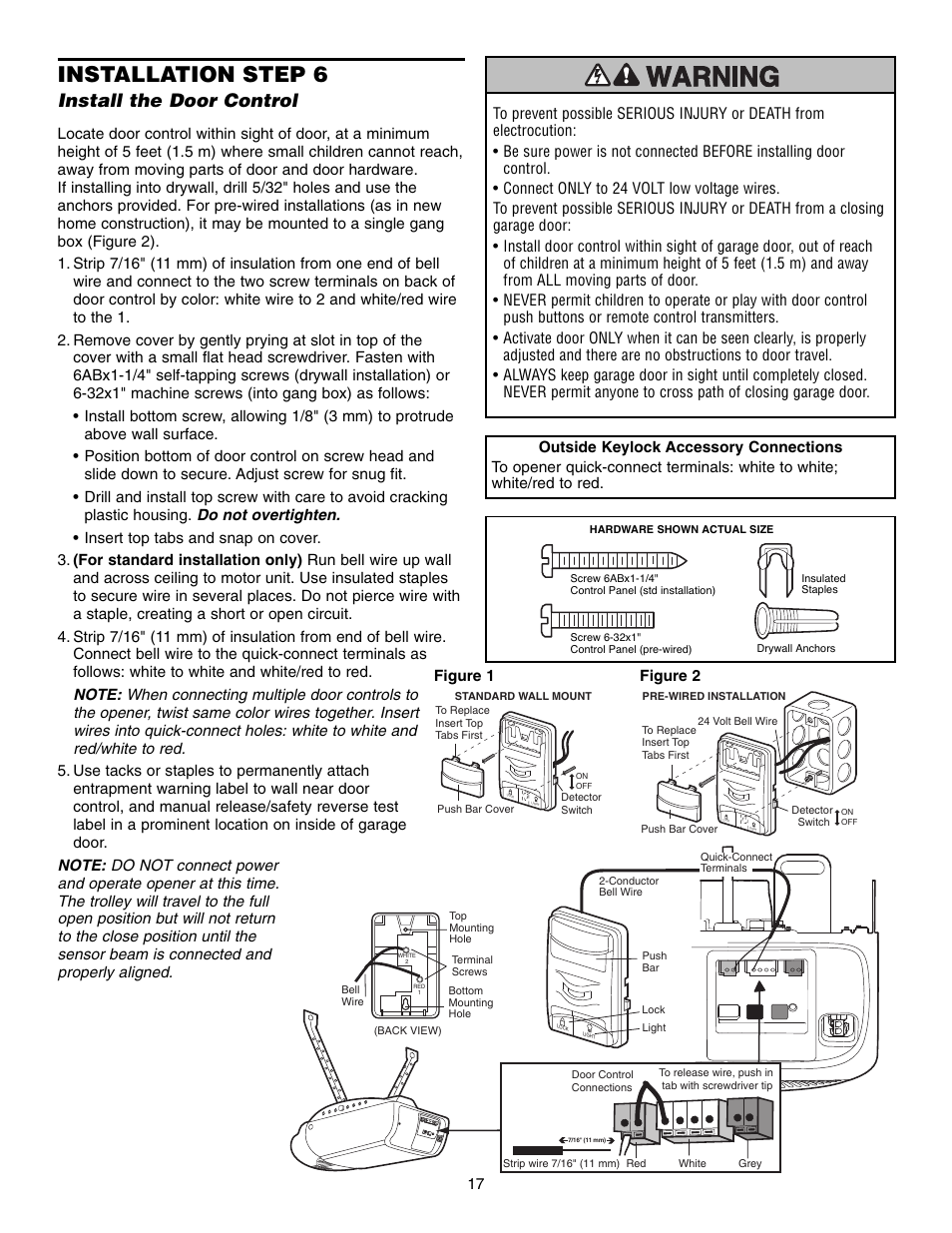 Step 6 install the door control, Installation step 6, Install the door control | Chamberlain WD952LD User Manual | Page 17 / 44