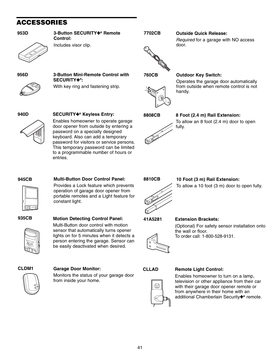 Accessories | Chamberlain WD952LD User Manual | Page 41 / 44