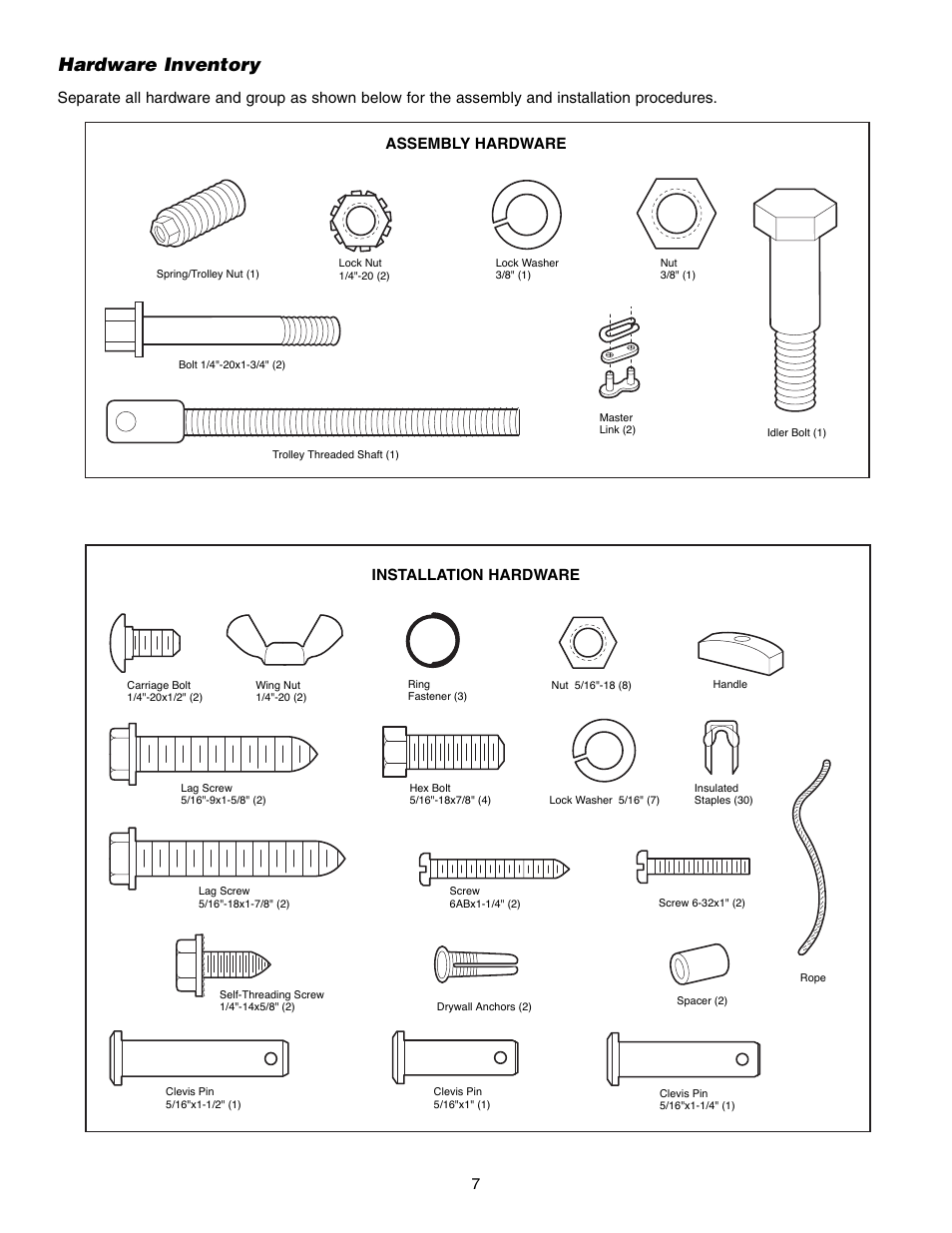 Hardware inventory | Chamberlain WD952LD User Manual | Page 7 / 44