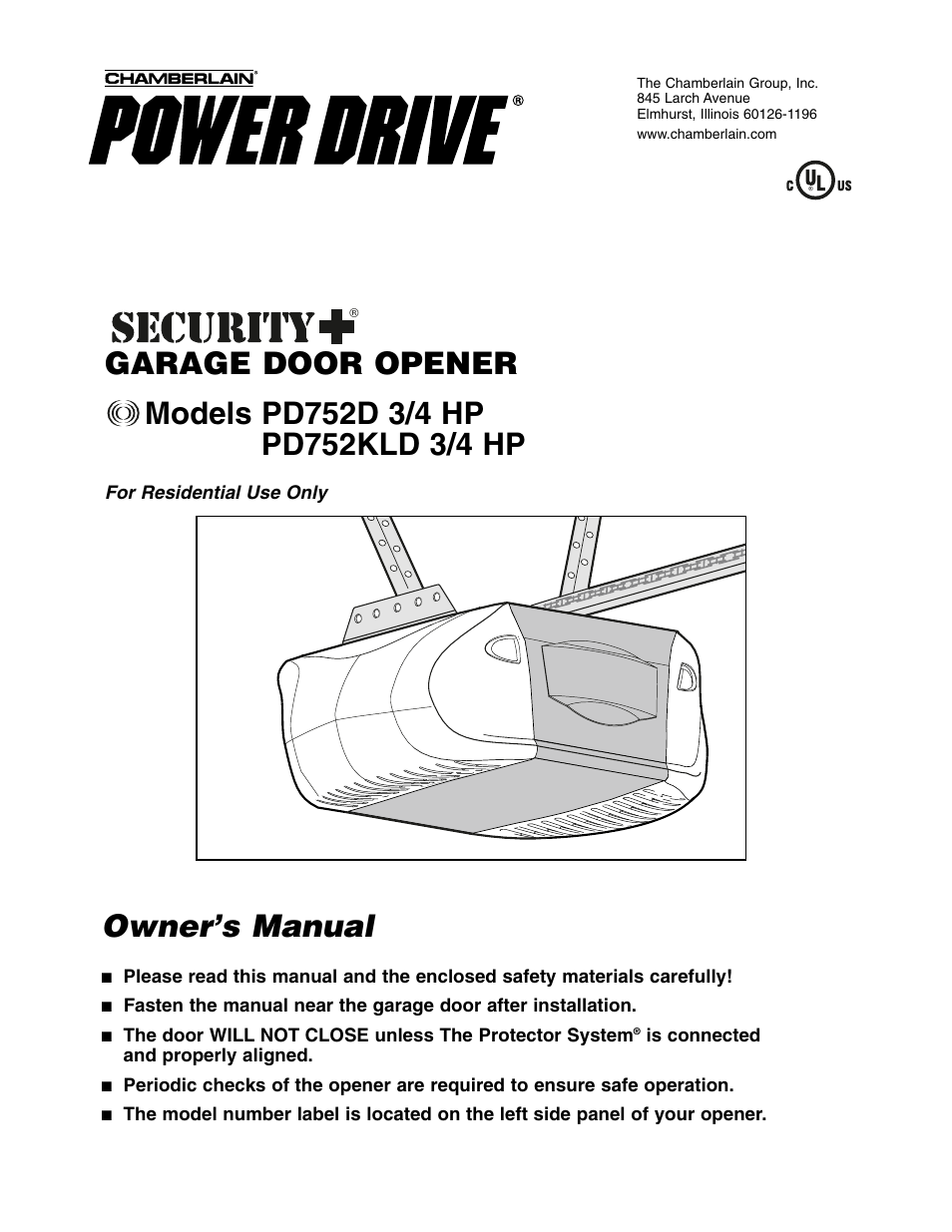 Chamberlain POWER DRIVE PD752D User Manual | 40 pages