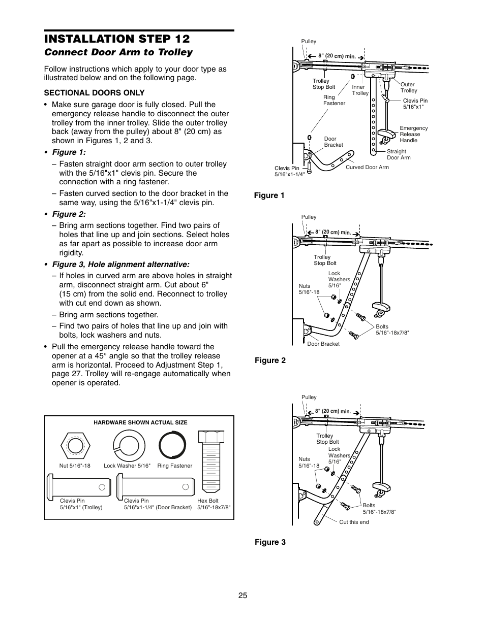 Step 12 connect door arm to trolley, Installation step 12, Connect door arm to trolley | Chamberlain POWER DRIVE PD752D User Manual | Page 25 / 40