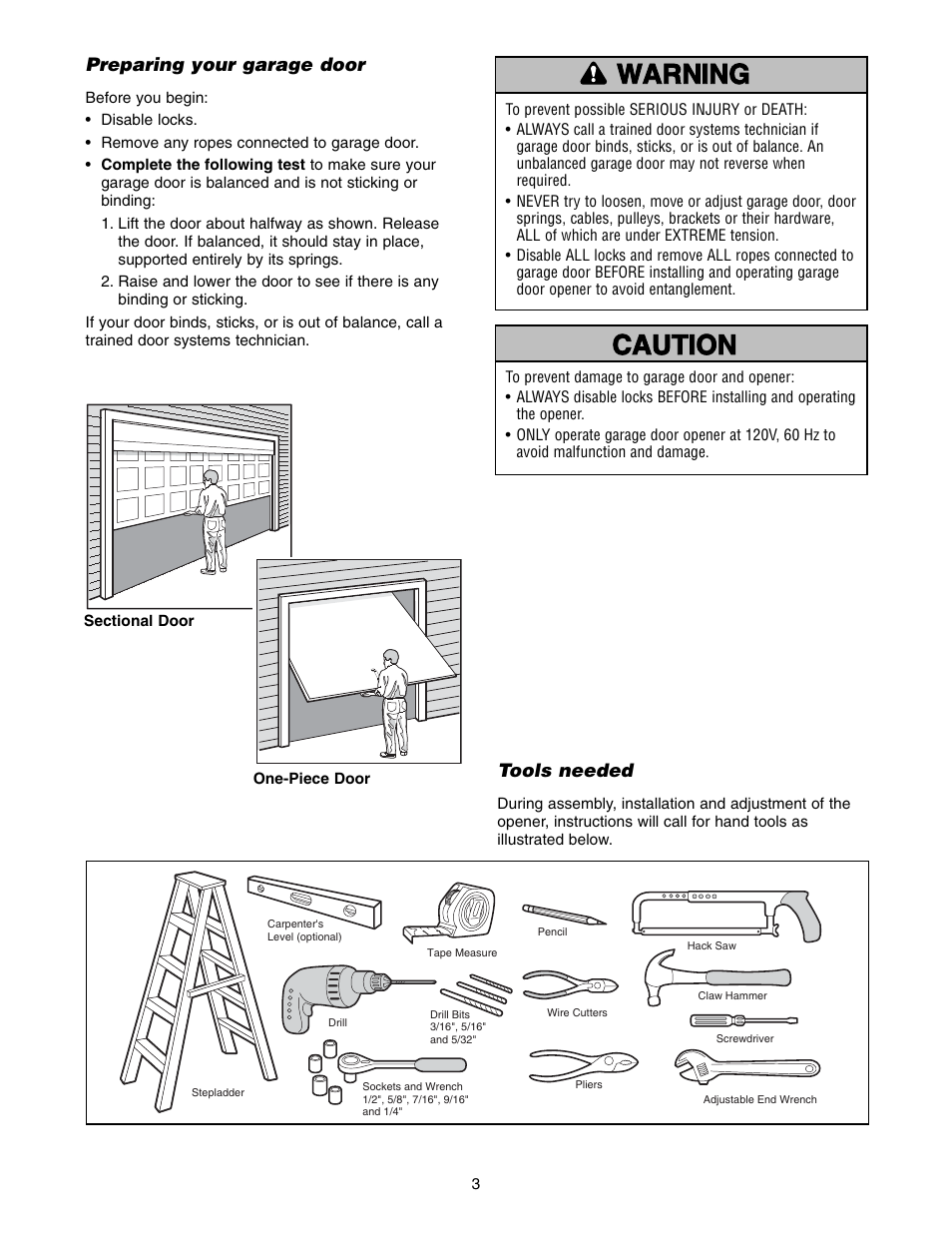 Preparing your garage door, Tools needed | Chamberlain POWER DRIVE PD752D User Manual | Page 3 / 40