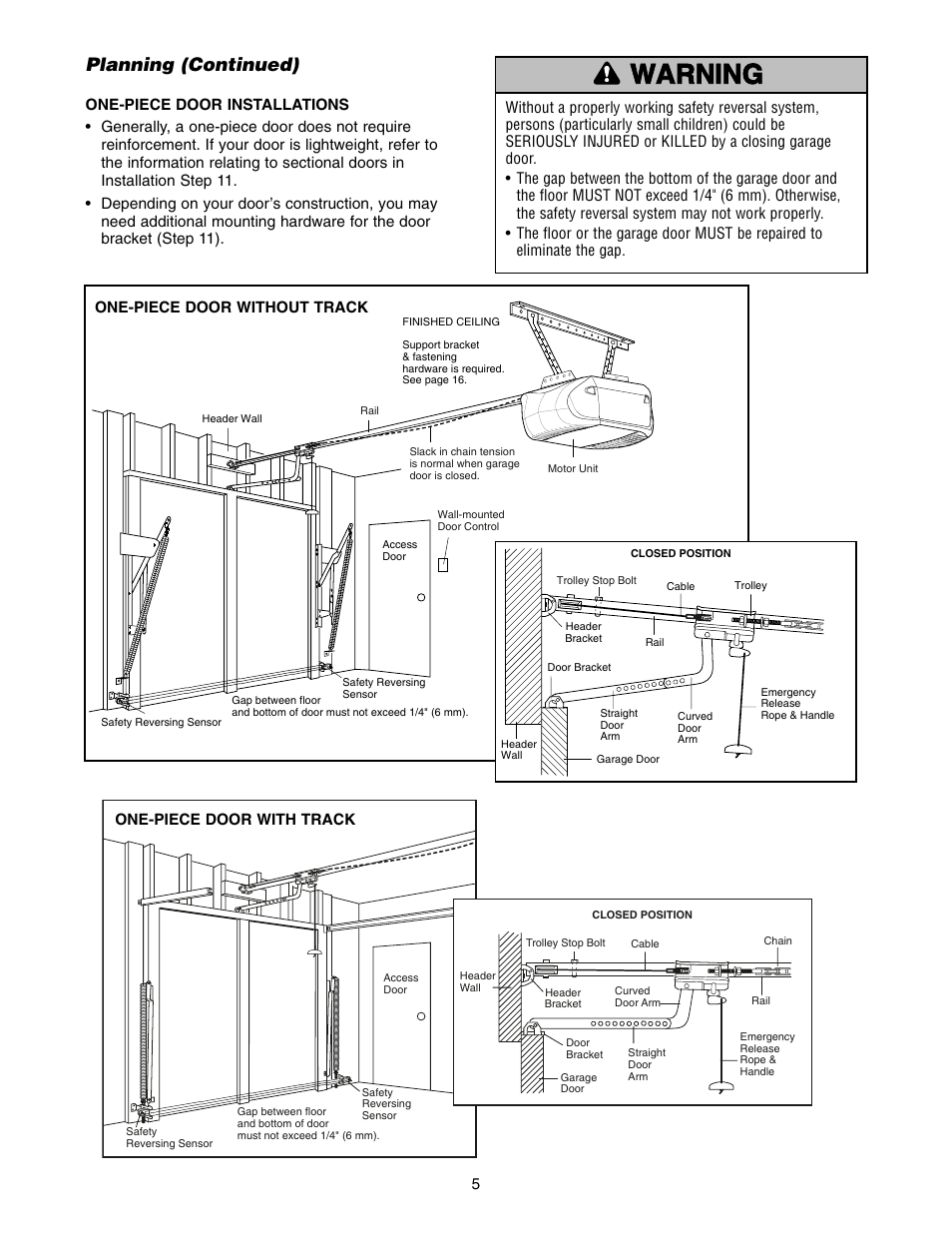 Warning caution warning warning, Planning (continued) | Chamberlain POWER DRIVE PD752D User Manual | Page 5 / 40