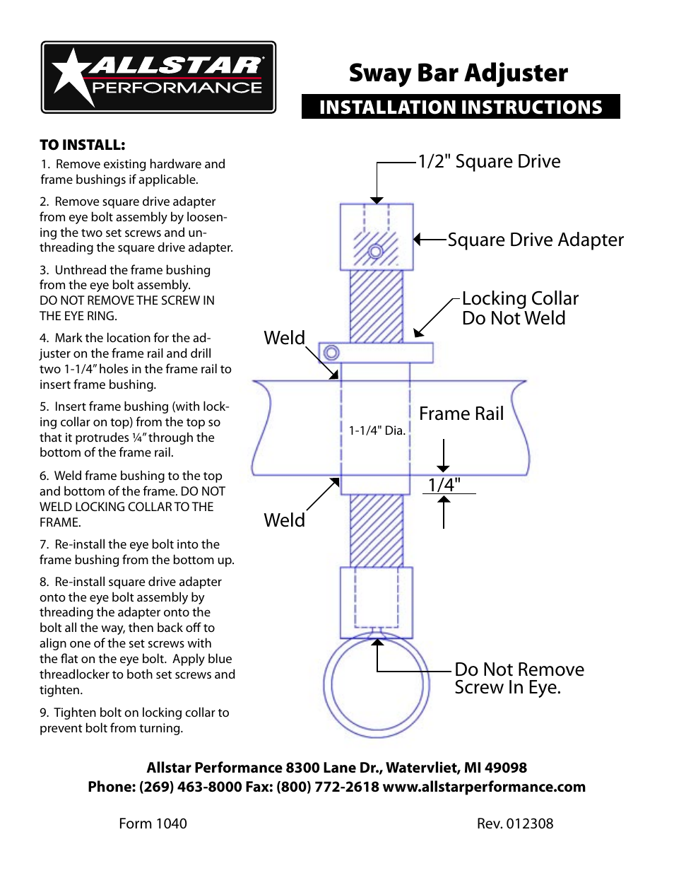 Allstar Performance ALL56103 User Manual | 1 page