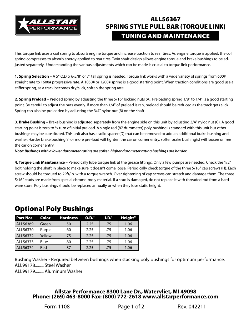 Allstar Performance ALL56367 User Manual | 2 pages