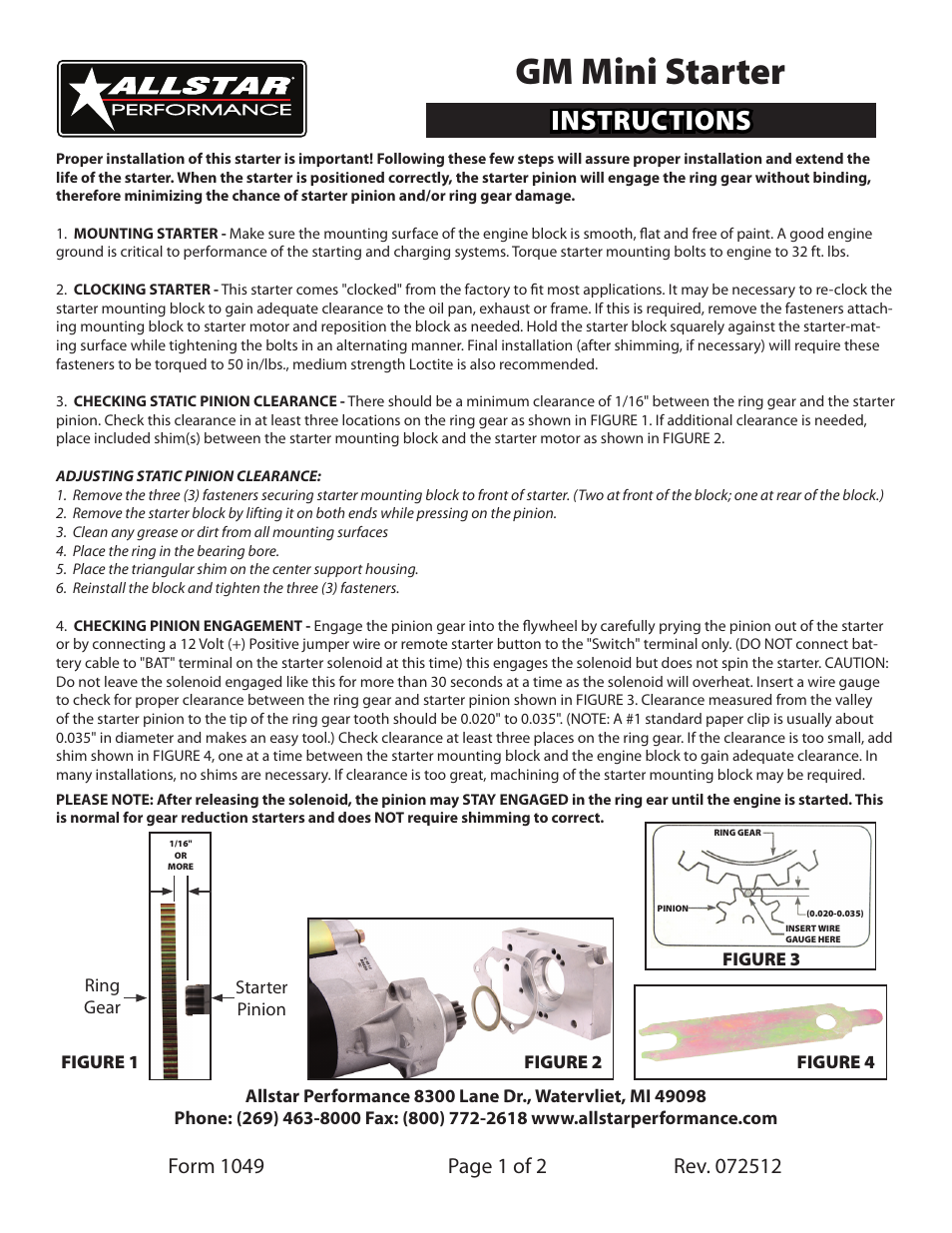 Allstar Performance ALL80520 User Manual | 2 pages