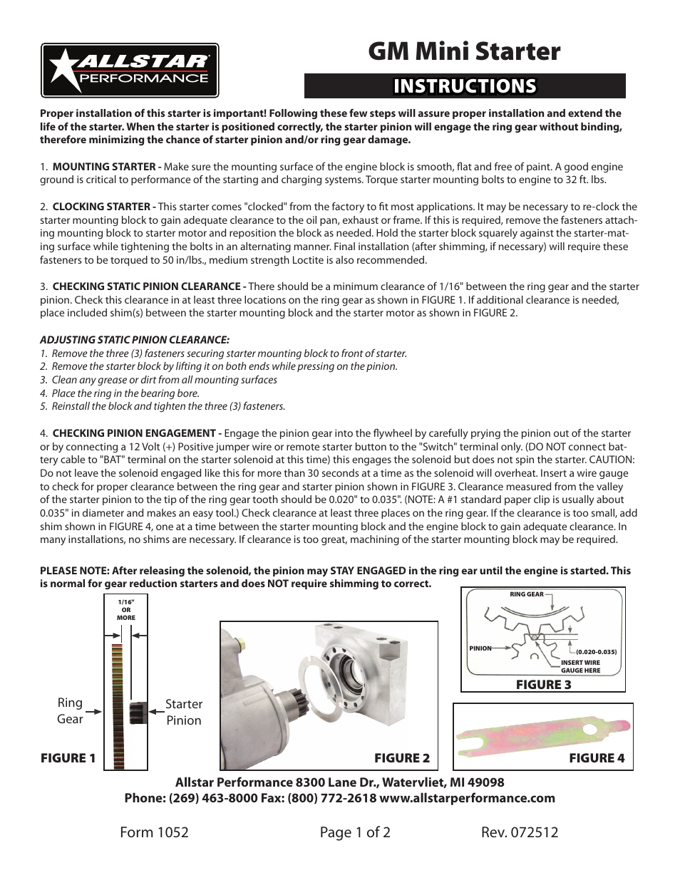Allstar Performance ALL80525 User Manual | 2 pages