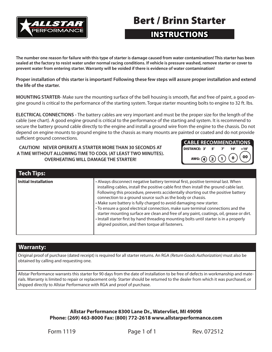 Allstar Performance ALL80530 User Manual | 1 page