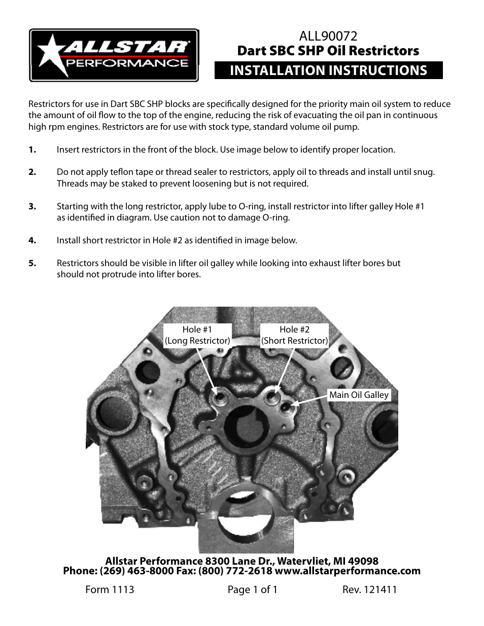Allstar Performance ALL90072 User Manual | 1 page