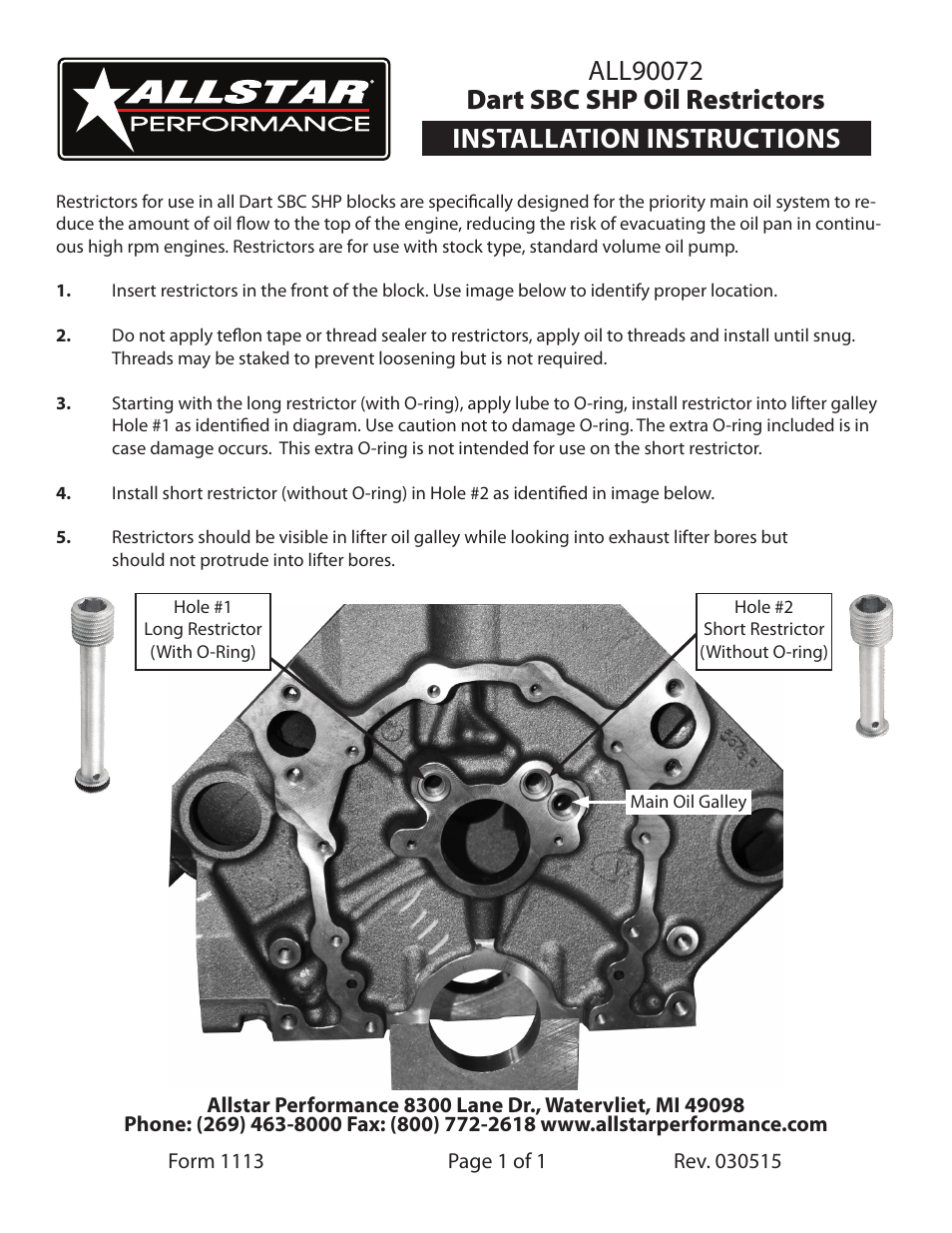 Allstar Performance ALL90072 User Manual | 1 page