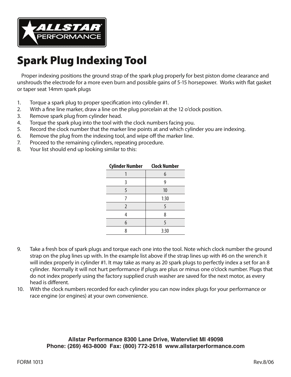 Allstar Performance ALL96510 User Manual | 1 page