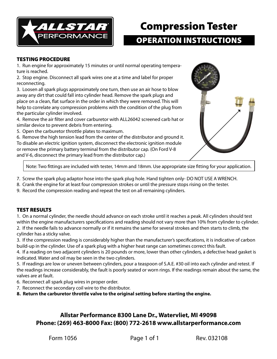 Allstar Performance ALL96520 User Manual | 1 page