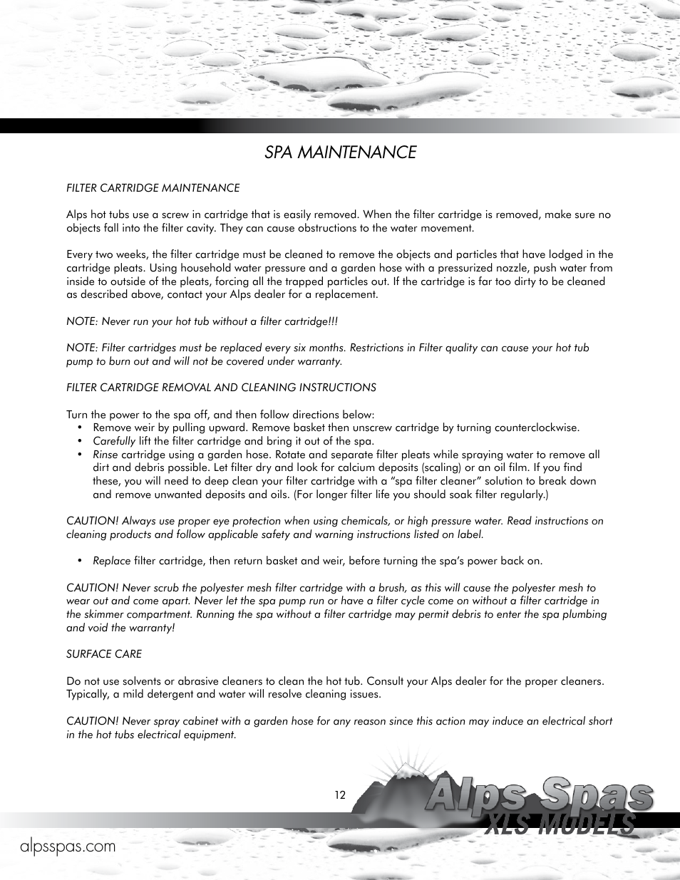 Spa maintenance | Alps Spas XLS Models User Manual | Page 12 / 17
