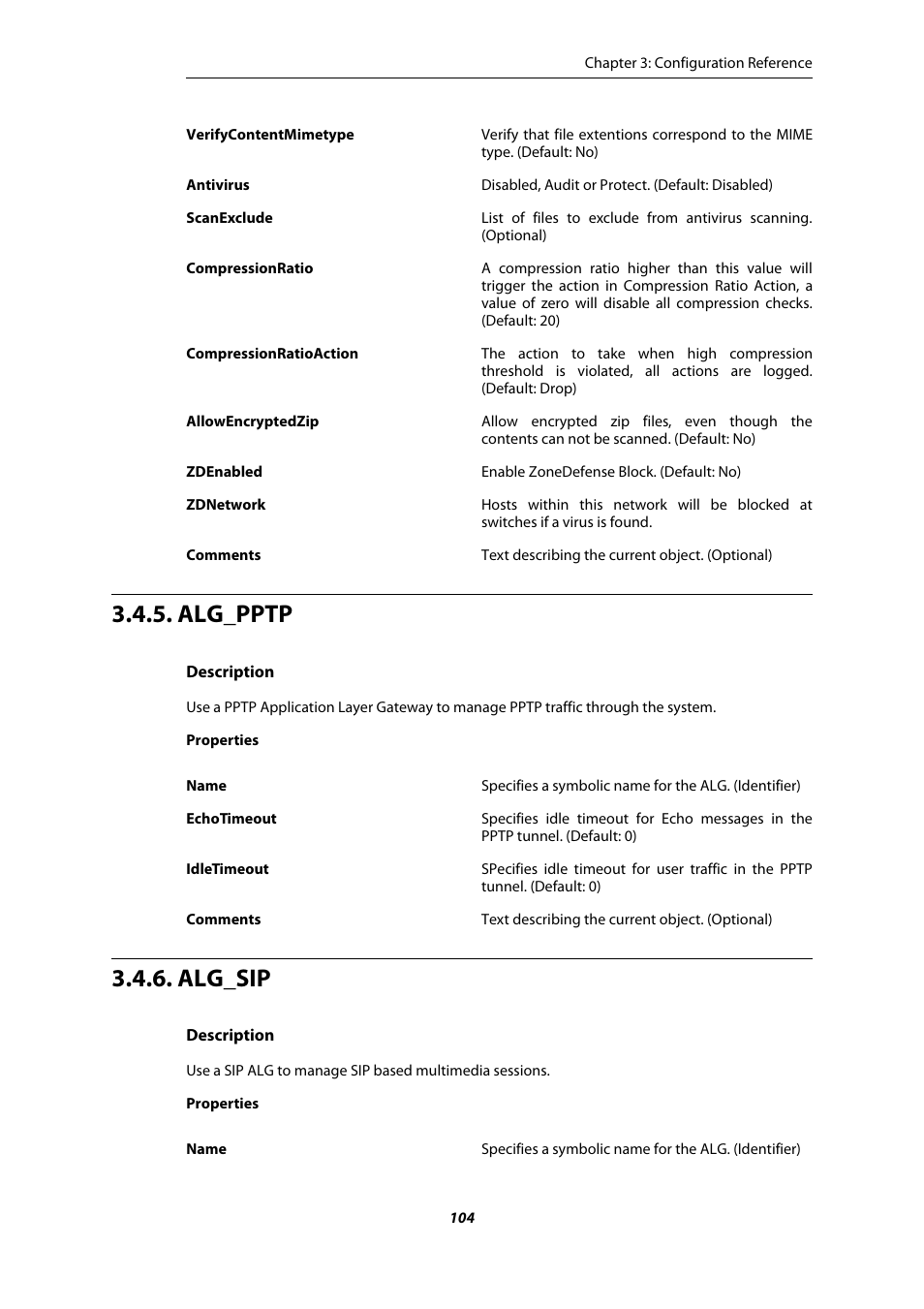 Alg_pptp, Alg_sip | Amer Networks E5 CLI User Manual | Page 104 / 290