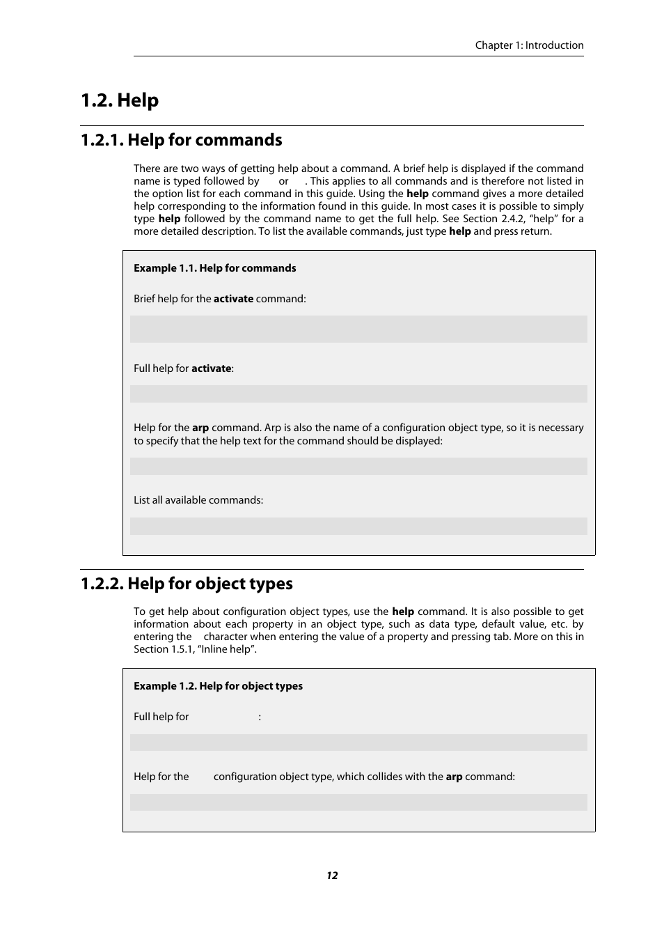Help, Help for commands, Help for object types | Amer Networks E5 CLI User Manual | Page 12 / 290