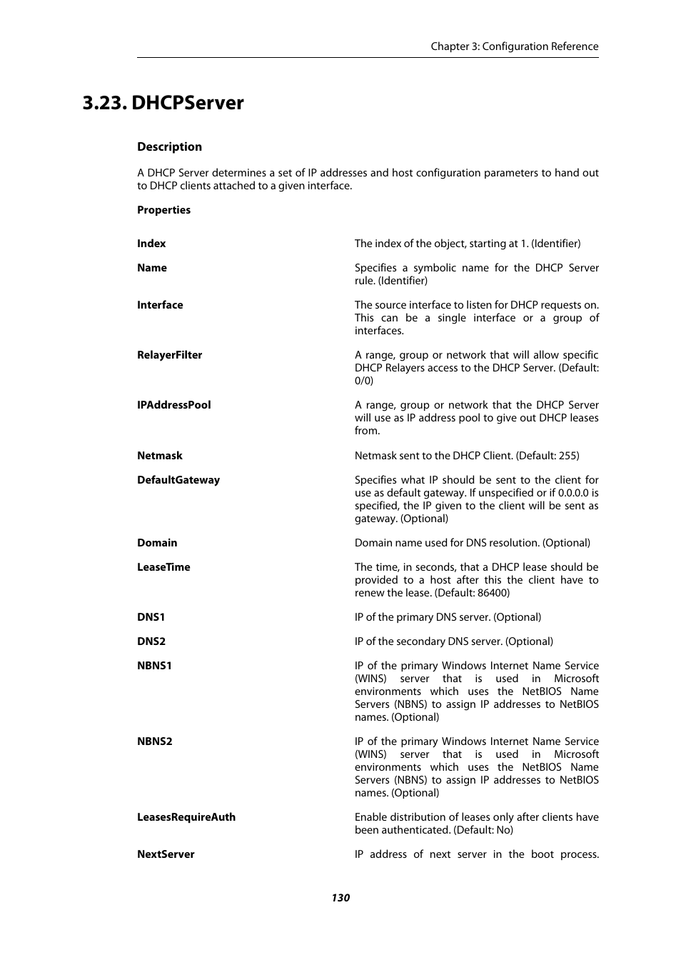Dhcpserver | Amer Networks E5 CLI User Manual | Page 130 / 290