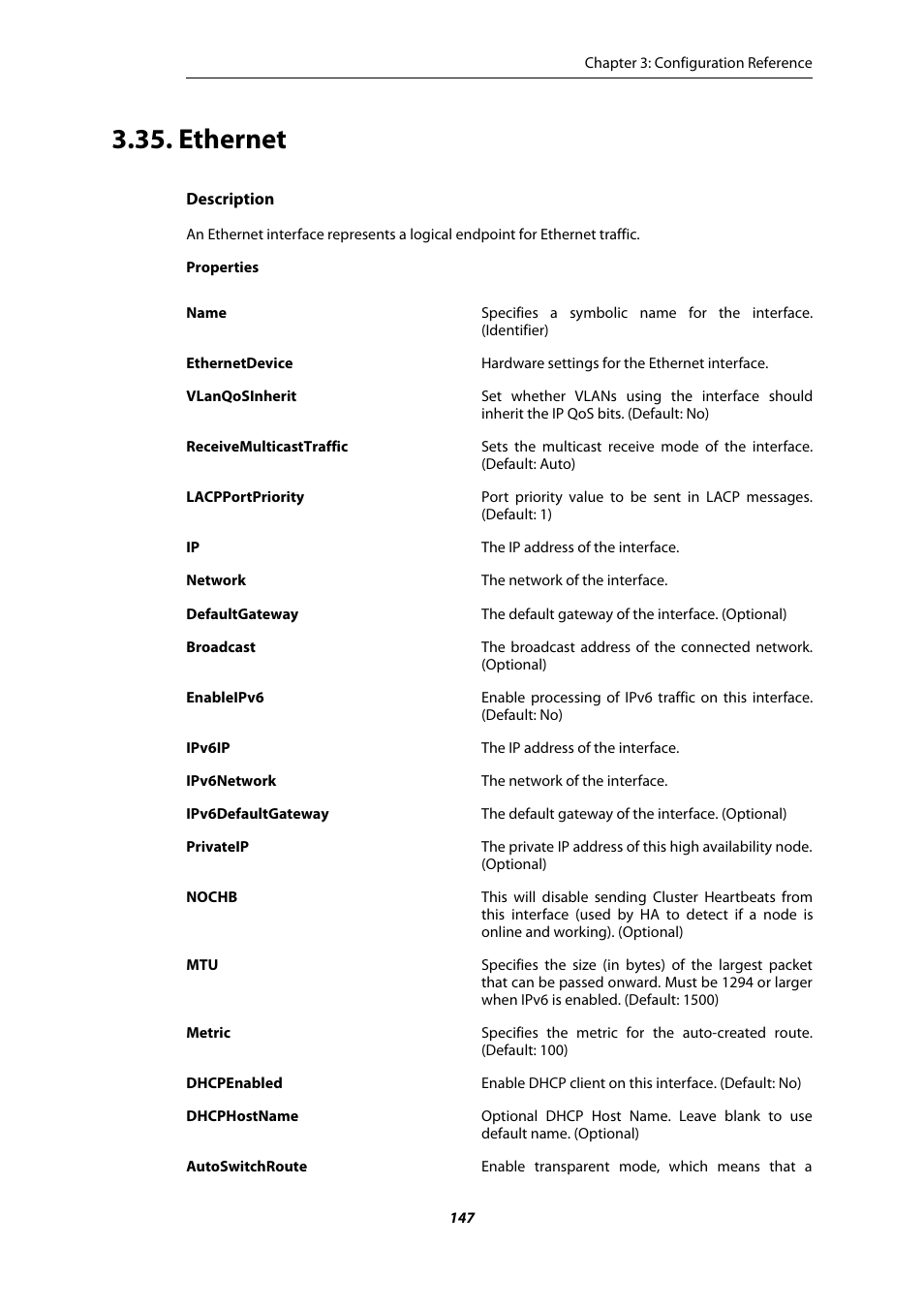 Ethernet | Amer Networks E5 CLI User Manual | Page 147 / 290