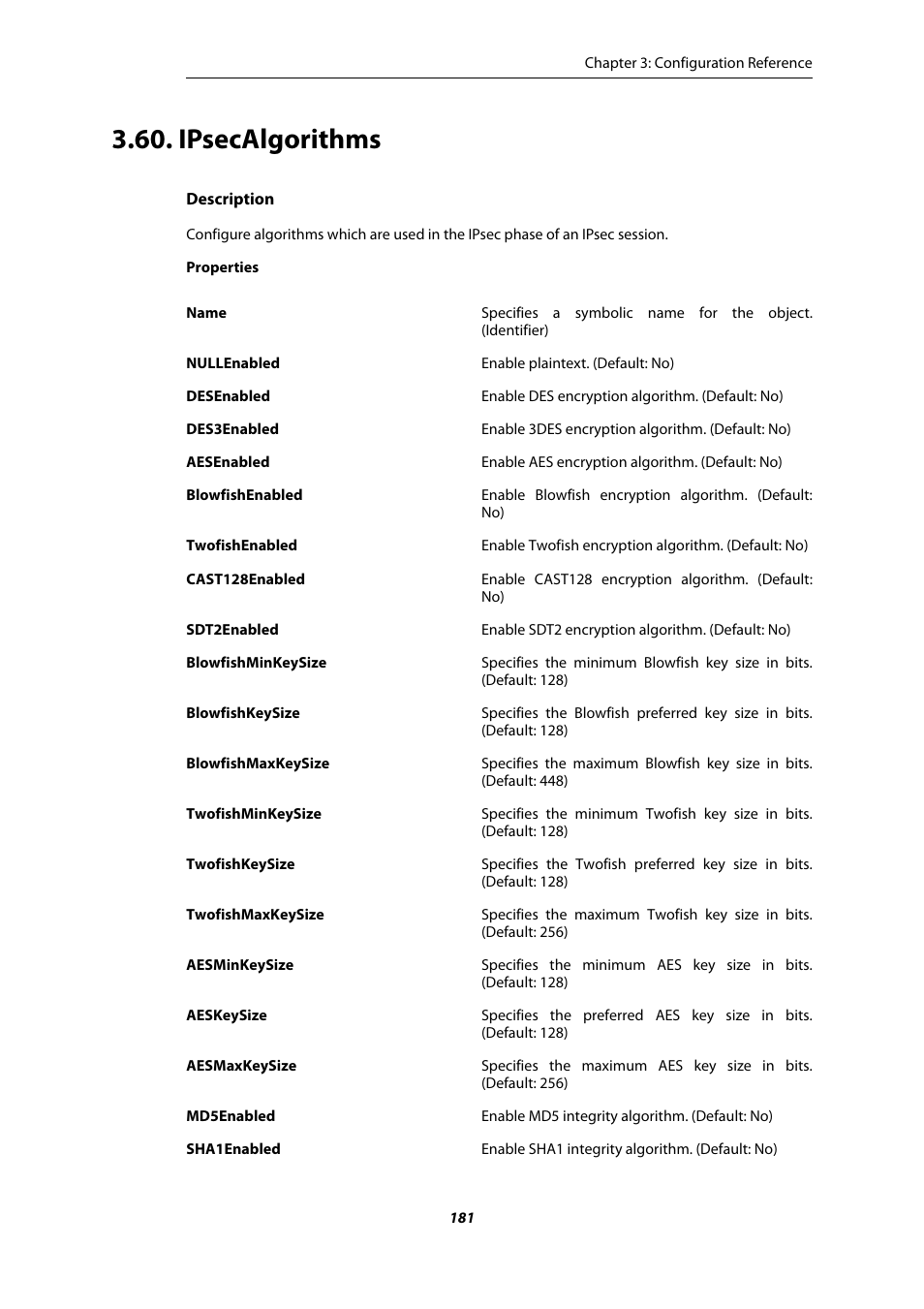 Ipsecalgorithms | Amer Networks E5 CLI User Manual | Page 181 / 290