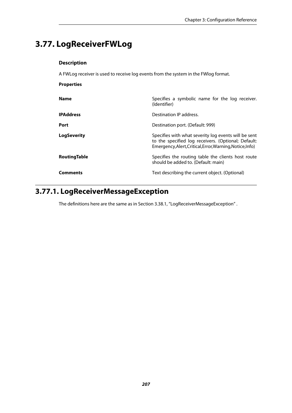 Logreceiverfwlog, Logreceivermessageexception | Amer Networks E5 CLI User Manual | Page 207 / 290