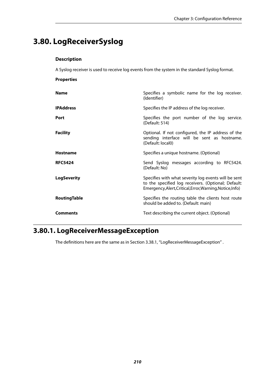 Logreceiversyslog, Logreceivermessageexception | Amer Networks E5 CLI User Manual | Page 210 / 290