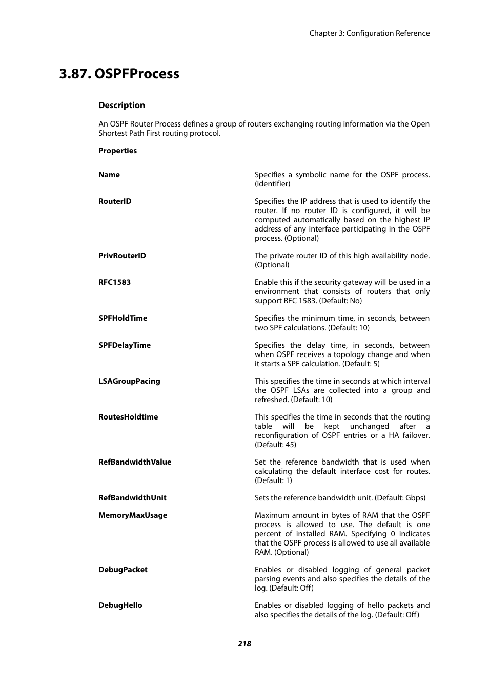 Ospfprocess | Amer Networks E5 CLI User Manual | Page 218 / 290