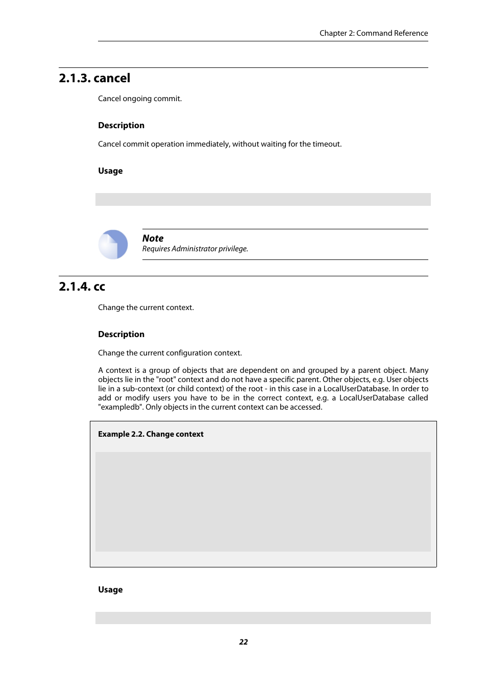 Cancel, Change context | Amer Networks E5 CLI User Manual | Page 22 / 290