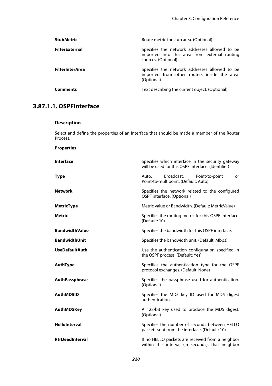 Ospfinterface | Amer Networks E5 CLI User Manual | Page 220 / 290