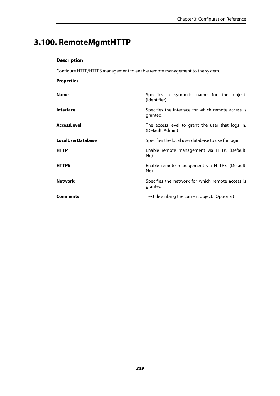 Remotemgmthttp | Amer Networks E5 CLI User Manual | Page 239 / 290