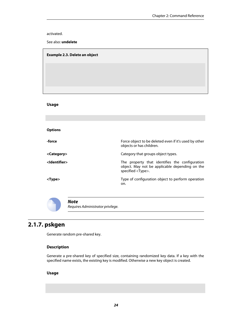 Pskgen, Delete an object | Amer Networks E5 CLI User Manual | Page 24 / 290