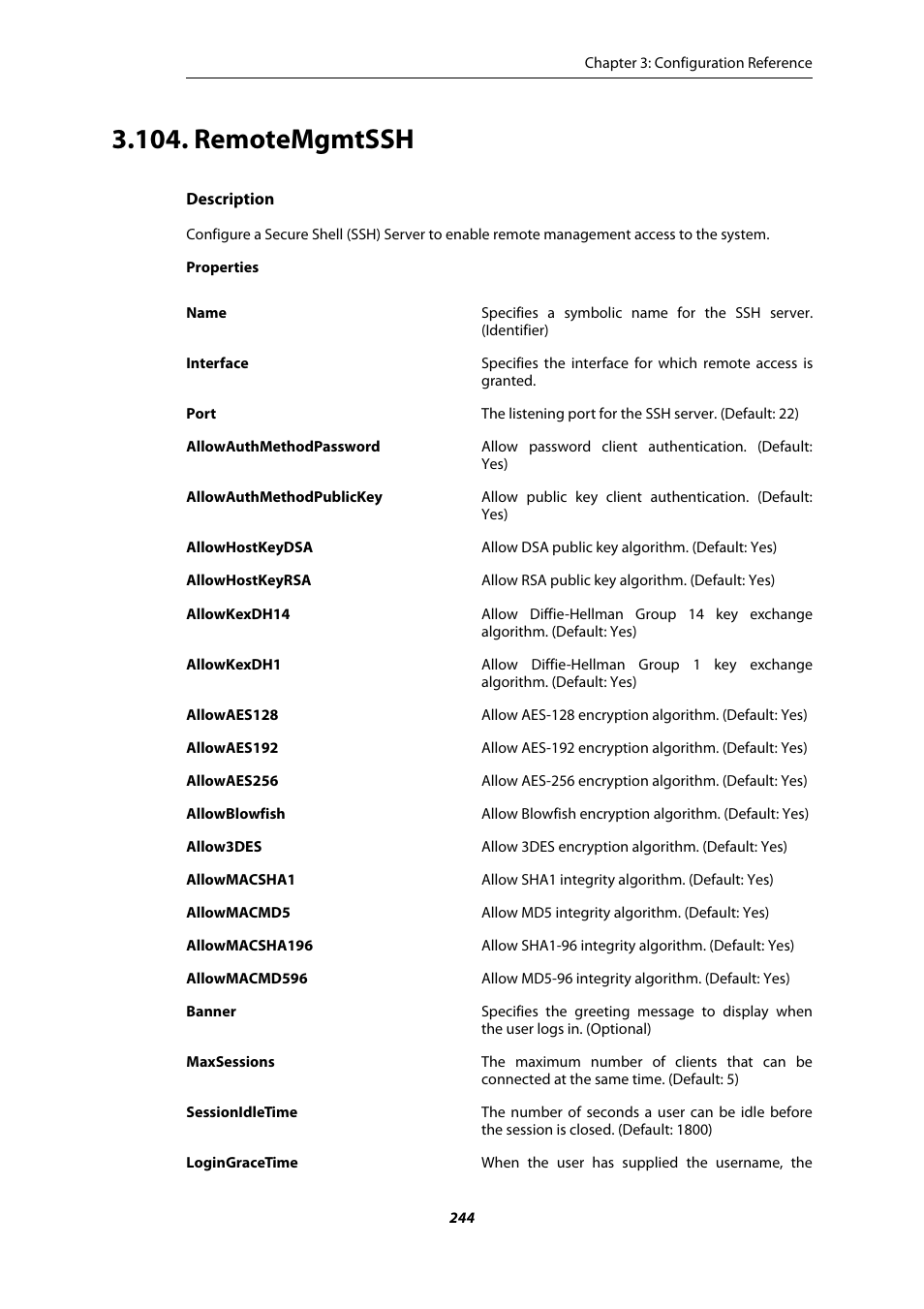 Remotemgmtssh | Amer Networks E5 CLI User Manual | Page 244 / 290