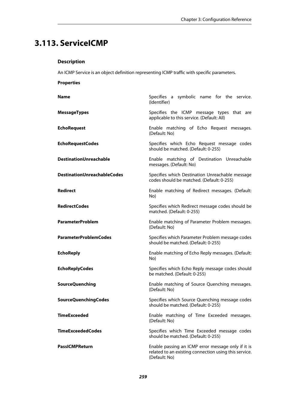 Serviceicmp | Amer Networks E5 CLI User Manual | Page 259 / 290