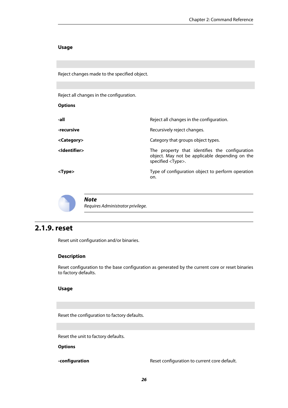 Reset | Amer Networks E5 CLI User Manual | Page 26 / 290