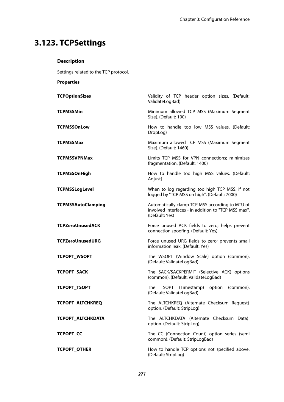 Tcpsettings | Amer Networks E5 CLI User Manual | Page 271 / 290