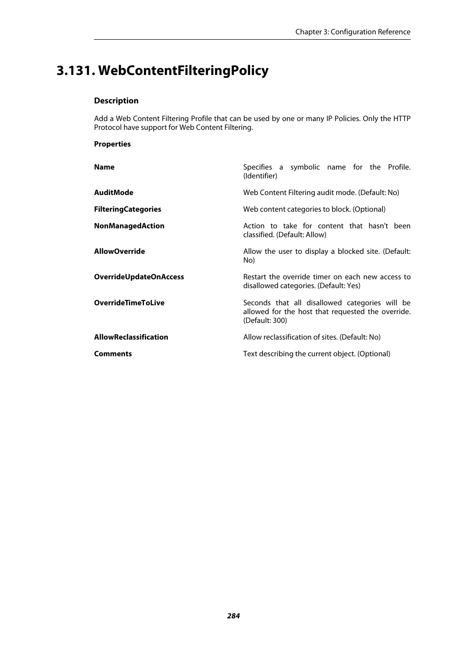 Webcontentfilteringpolicy | Amer Networks E5 CLI User Manual | Page 284 / 290
