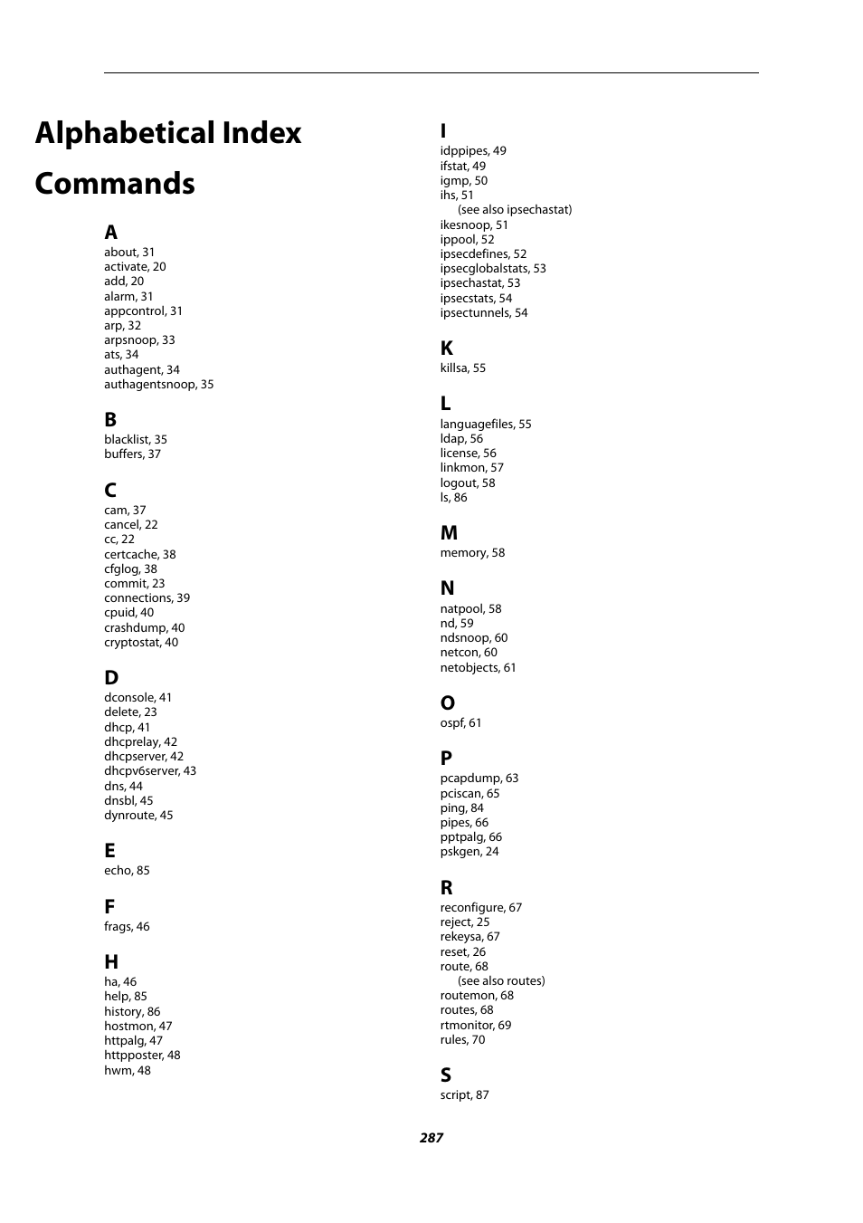 Alphabetical index, Commands, Alphabetical index commands | Amer Networks E5 CLI User Manual | Page 287 / 290