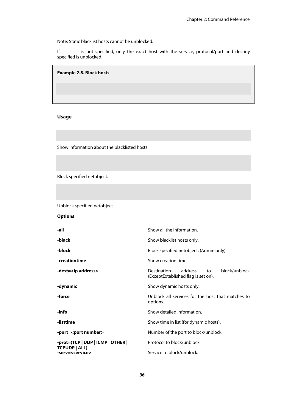 Block hosts | Amer Networks E5 CLI User Manual | Page 36 / 290