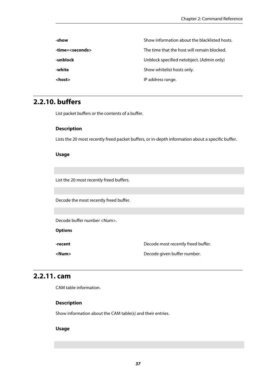 Buffers | Amer Networks E5 CLI User Manual | Page 37 / 290