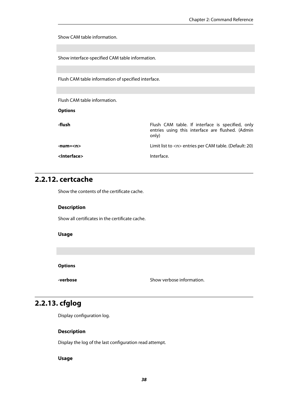 Certcache, Cfglog | Amer Networks E5 CLI User Manual | Page 38 / 290